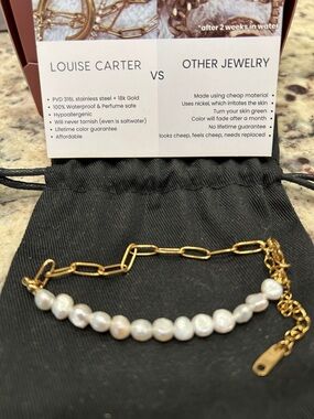 Louise Carter Gold Pearl Link Bracelet - White Pearls